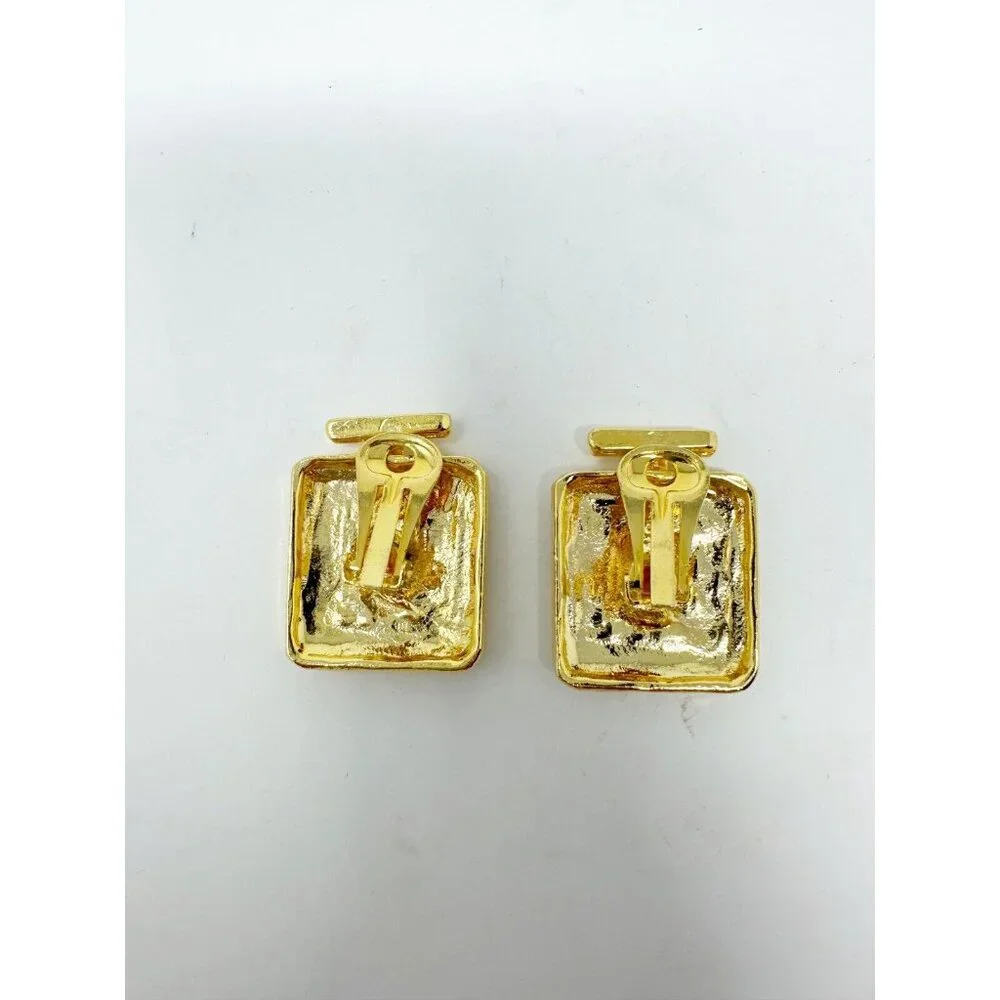 Chanel Coco Logo Vintage Perfume Parfum Bottle Large Gold Metal Clip On Earrings